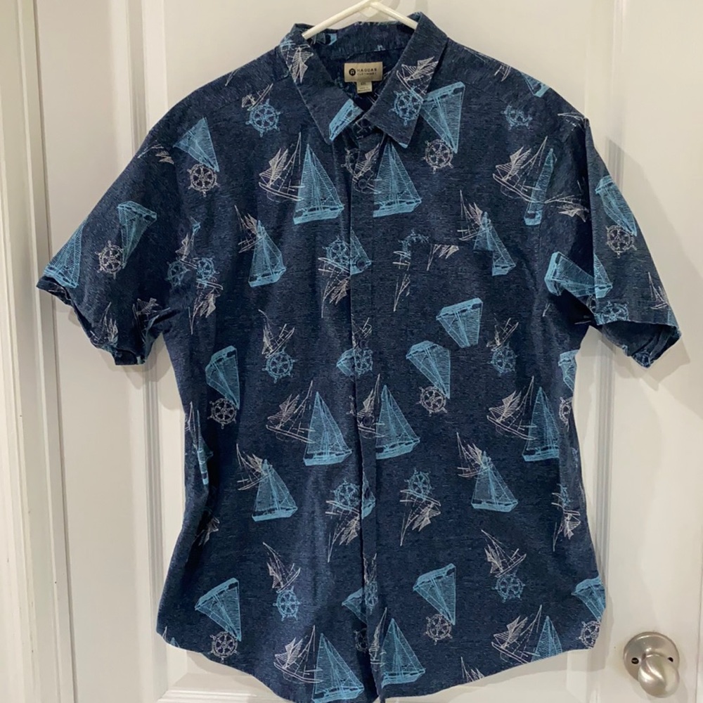 XXL Haggar Short Sleeve Blue with light blue ships